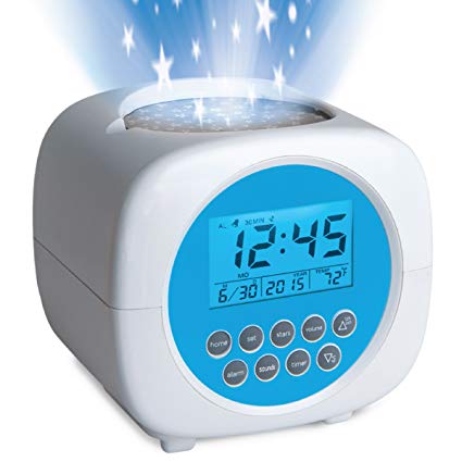 Discovery Kids Color Changing Digital Star Projection LCD Alarm Clock w/ Built-in Sound Machine, Nature Recordings for Sleep, Galaxy Display On Ceiling/Walls, Volume Control, Requires 3 "AA Batteries
