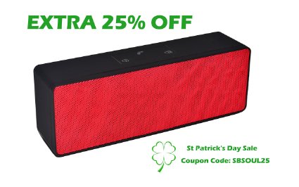 Bluetooth Speakers SingBel Portable Wireless Bluetooth Speaker- Red with 12 Hour Battery Life with 2x40 mm Drivers and Passive Subwoofer for Rich Sound Built in Microphone for Hands-free Calling