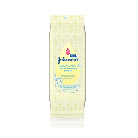 Johnson's Head-to-Toe Gentle Baby Cleansing Cloths, Hypoallergenic, Free of Alcohol, Dyes, and Soap, 15 ct (Pack of 3)