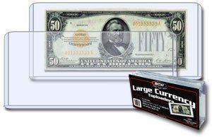 BCW 7.56 x 3.25 - Large Bill Currency (Dollar Bill) Holder - Pack of 25) - Currency and Coin Collecting Supplies