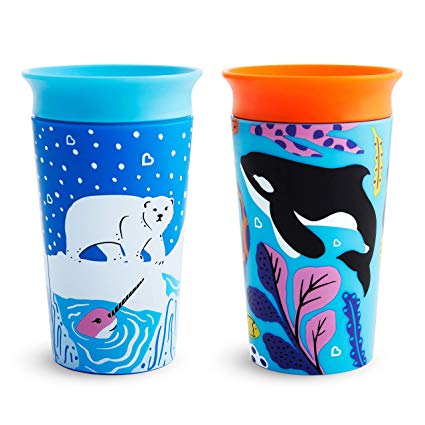 Munchkin Miracle 360 WildLove Sippy Cup, 9 Ounce, 2 Pack, Polar Bear/Orca