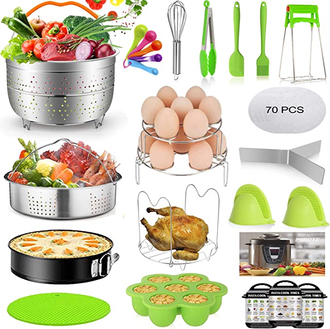 MIBOTE 93 Pcs Accessories Set for Instant Pot 5,6,8 Qt, 2 Steamer Baskets, Springform Pan, Egg Steamer Rack, Egg Bites Mold, Kitchen Tong, Silicone Pad, Oven Mitts, Cheat Sheet Magnet, and etc