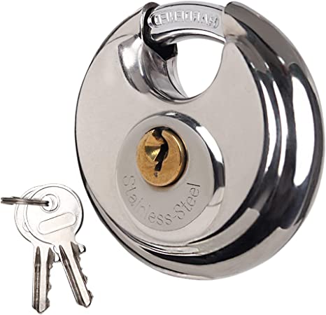 Winning team Round Padlock Stainless Steel Discus Lock with 2 Key 3/8-Inch Shackle Disc Padlocks for Sheds,Storage Unit,Garages,Fence and Outdoors
