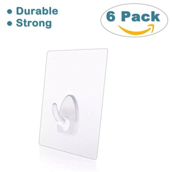 13.3 lb/6kg(Max) Transparent Super Heavy Duty Hooks,Solid Glue No Scratch Hooks Pack with Electrostatic Adherence,Waterproof and Oil proof, Great Necessity for Bathroom Kitchen Wall & Ceiling Hanger