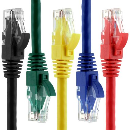 Ethernet Cable Cat6 E (5 ft) Cord - 5 Pack of RJ45 Gigabit LAN Patch Cables for Fast High Speed Broadband Internet, Network Connection & Networking with Computer, Modem, Router, Switch