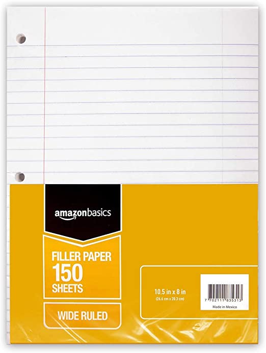 AmazonBasics Wide Ruled Loose Leaf Filler Paper, 150 Sheet, 10.5 x 8 Inch, 6-Pack