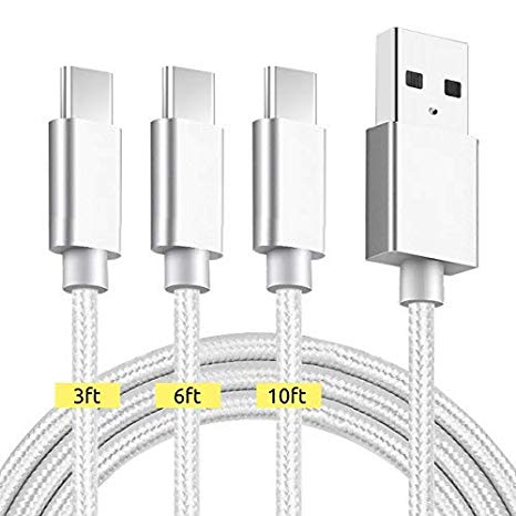 3 Pack Type-C Cable USB C to USB A Charger USB Syncing Nylon Braided Fast Cord Charger Compatible for Samsung Galaxy S9 S8 Note 8, Pixel, LG V30 G6 G5, Nintendo Switch, OnePlus 5 3T