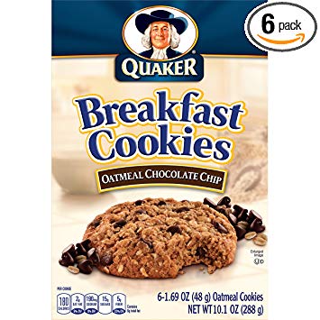Quaker Breakfast Cookies, Oatmeal Chocolate Chip, 6 Cookies Per Box,net weight 10.1 ounce(288g), (Pack of 6)