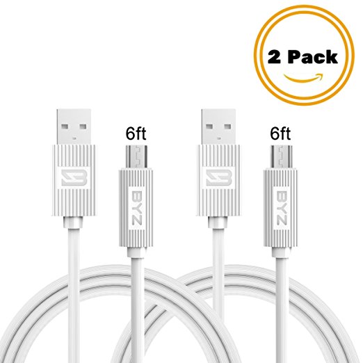 TOBETB 2 Pack Micro USB Charging Cable 6ft White