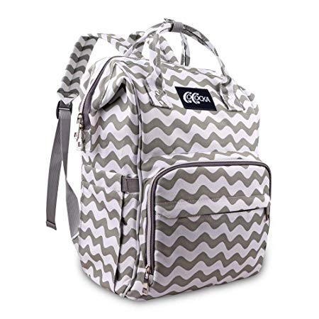 Diaper Bag Backpack, COCOCKA Multifunction Travel Back Pack Maternity Baby Nappy Changing Bags, Large Capacity, Waterproof and Stylish, Wave Pattern