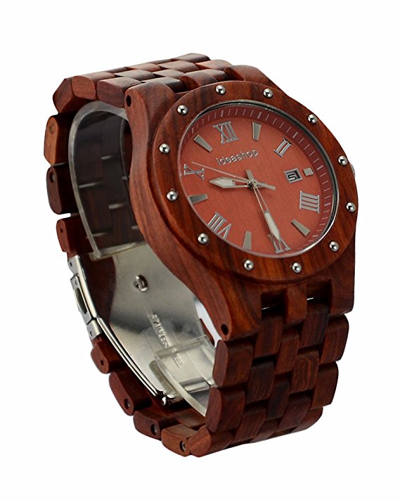 Ideashop Big Case Red Sandalwood Watches Luxury Movement QUARTZ Wood Watch With Date Calendar Unique Gift