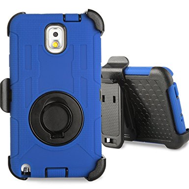 Note 3 Case, Galaxy Note 3 Case - ULAK Shockproof Hybrid Rugged Rubber Holster Case Cover for Samsung Galaxy Note 3 N9000 w/ Swivel Locking Belt Clip Kickstand (Black Blue)