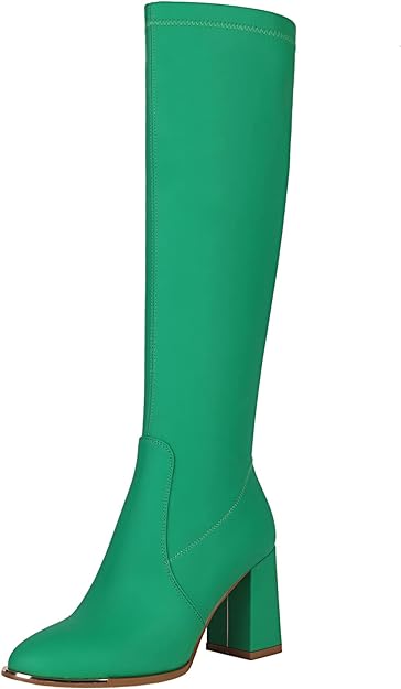 vivianly Women's Knee High Boots Pointed Toe Chunky Heel Long Boots With Side Zipper