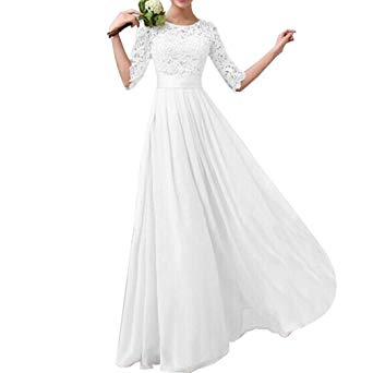Lrady Women's Lace Chiffon A-line Long Maxi Dress Evening Wedding Bridesmaid Dress