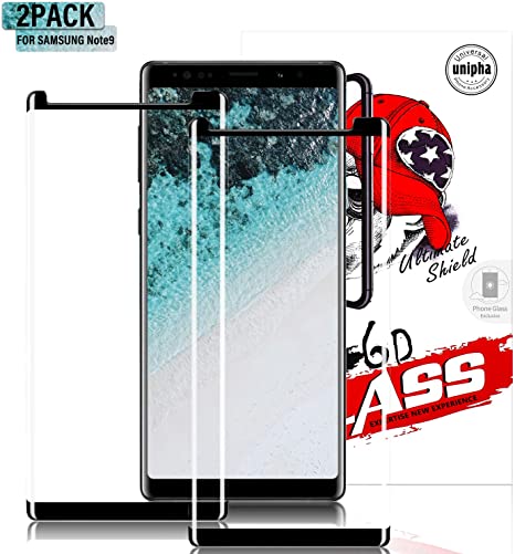 [2 Pack] Galaxy Note 9 Screen Protector,Full Coverage Tempered Glass [3D Curved] [Anti-Scratch] [High Definition] Tempered Glass Screen Protector Suitable for Galaxy Note 9