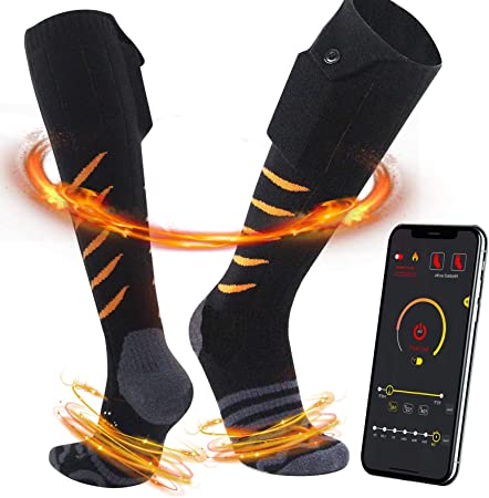 RIGHTWELL Heated Socks for Men and Women, 5000mA Upgraded Rechargeable 8 Hours Long Battery Life Electric Winter Thermal Socks, 7 Heat Settings with Washable High-end Material