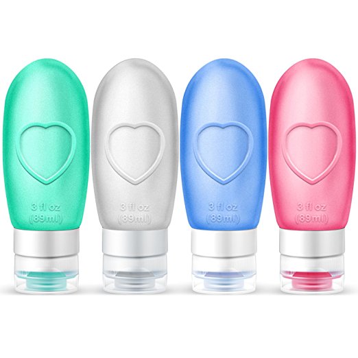 Travel Bottles, segsi (4x3oz) Travel Toiletry Bottles and travel shampoo bottles , for Shampoo, Conditioner, Lotion, Toiletries(pink blue white green)