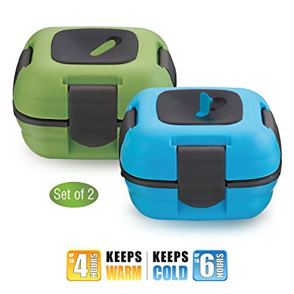 Lunch Box ~ Pinnacle Insulated Leak Proof Lunch Box for Adults and Kids - Thermal Lunch Container With NEW Heat Release Valve ~Set of 2~Blue/Green