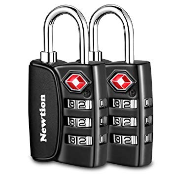 Newtion TSA Approved Luggage Travel Locks,Open Alert Indicator,3 Digit Combination Padlock Codes with Alloy Body for Travel Bag (Black 2Pack)