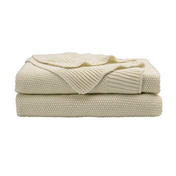 PICCOCASA 100% Cotton Knit Throw Blanket,Lightweight Solid Decorative Sofa Throws,Soft Knitted Throw Blankets for Sofa Couch,50 inches x 60 inches,Beige
