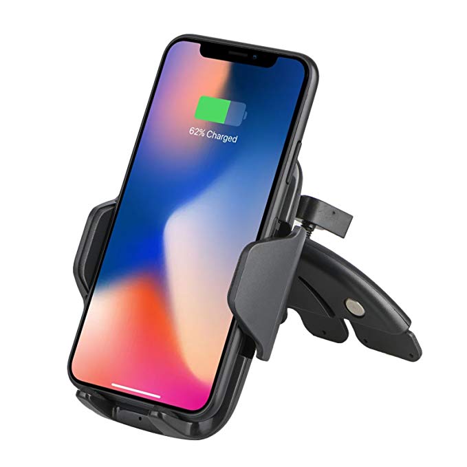 EEEKit Qi Wireless Car Charger CD Slot Mount, Car Stand Phone Holder, Quick Fast Charge for Samsung Galaxy S9/S9 Plus/S8, Note 8, Standard Charge for iPhone X, 8/8 Plus and Qi Enabled Devices