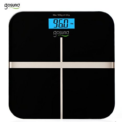 Gosund Digital Body Fat Bathroom Weight Scale High Precision with Smart Lighted LCD Display Measure Body Composition 400lb 180kg for (BS06 Black)