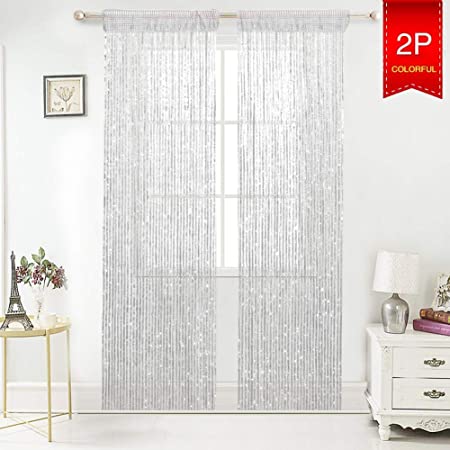 AIZESI 2PCS String Door Curtain Tassel Curtains Beaded Curtains for Closets Hanging Tassel Partition String Curtain Door Screen Panel Screen String for Doorways Divider or Window Curtain Panel