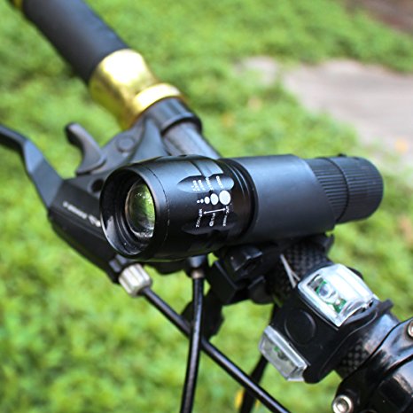 Top-Spring LED Bike Light Flashlight with Bike Mount Holder，a Free Tail Light Included (120 Lumen, Adjustable Range up to 300M, 3 Modes with High, Low & Strobe) - Black