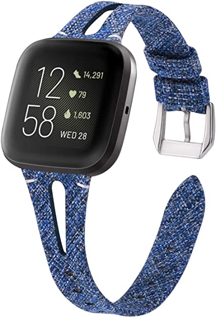 VEAQEE Woven Bands Compatible with Fitbit Versa/Versa 2/Versa Lite Edition for Women Men,Fabric Breathable Accessories Strap Adjustable Replacement Wristband for Fitbit Versa Smart Watch (Blue)