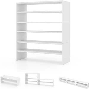 COSTWAY 6-Tier Shoe Rack, Extra Wide Shoe Shelf Organizer with Stackable Design, 31" Freestanding Adjustable Storage Shoe Stand for Small Space Entryway Hallway Closet (White)