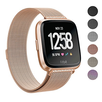 SWEES for Fitbit Versa Bands for Women Men Small & Large, Milanese Stainless Steel Metal Magnetic Replacement Band for Fitbit Versa Smart Watch, Black, Champagne, Colorful, Rose Gold, Silver, Grey