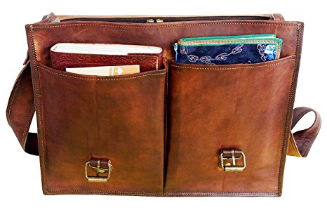 Gbag (T) 16" Twin Pocket Leather Messenger Bag Business Bag Briefcase Laptop Case