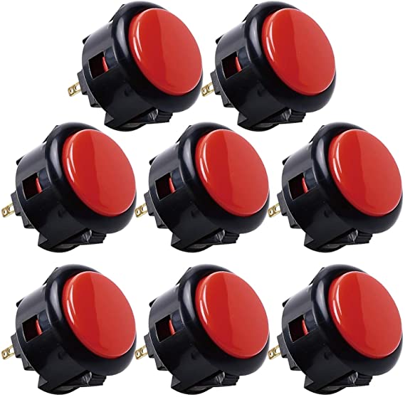 Sanwa 8 pcs OBSF-30 Original Push Button 30mm - for Arcade Jamma Video Game & Arcade Joystick Games Console (Black & Red), Use for Arcade Game Machine Cabinet S@NWA