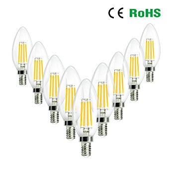 E14 LED Filament Clear Candle Light Bulbs, WINSEE 4W Candelabra Base Lamp, 2700K Warm White 470 LM, 40 W Incandescent Bulb Equivalent, Non Dimmable( Pack of 9)