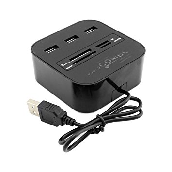 Cables Kart All In One COMBO Card Reader & 3 Port USB 2.0 Hub - Black - 2 Year Warranty