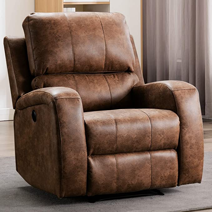 ANJ Power Electric Bonded Leather Recliner Chair with USB Charge Port, Vintage Home Theater Seating,Classic Single Sofa Seat-Nut Brown