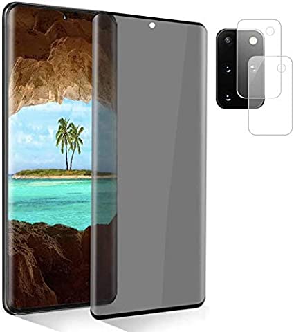 Galaxy S20 Plus Privacy Screen Protector   2 Pack Camera Lens Protector, No Bubbles 3D Full Coverage 9H Hardness Tempered Glass Screen Protector, for Samsung Galaxy S20 Plus / S20  5G (6.7")
