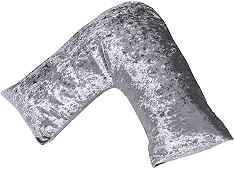 V Shaped Support Pillow with Crushed Marble Velvet Pillowcase UK Made - Silver