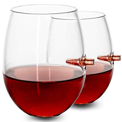 Lucky Shot .308 Cal Real Bullet Stemless Wine Glass - Set of 2