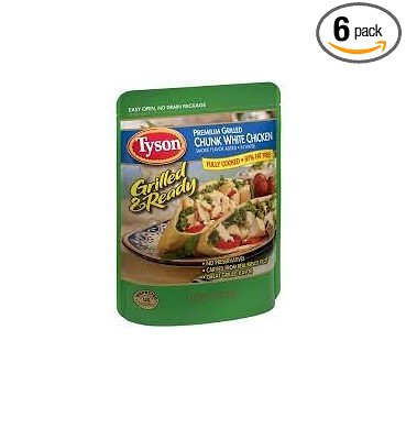 Tyson, Grilled & Ready, Chunk White Chicken, 7oz Pouch (Pack of 6)