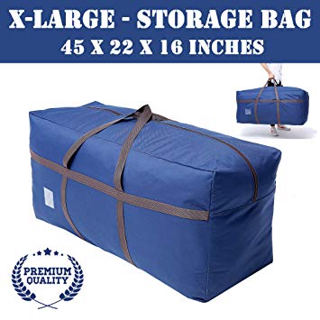 Large Blue Duffel Storage Bag - Premium-Quality Heavy Duty 600D Polyester Oxford Cloth with Handles and Reinforced Seams - 45" x 16" x 22" Inches (114 x 40 x 55 Centimeters)