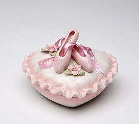 Cosmos 10603 Fine Porcelain Ballererina Shoe Heart Shape Box, 4-Inch