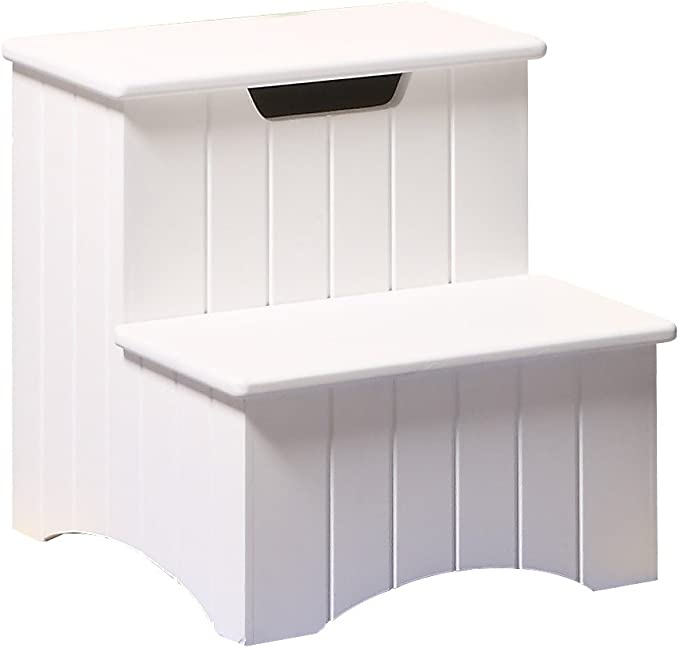 Kings Brand Furniture - Takoma Wood Step Stool with Storage, White