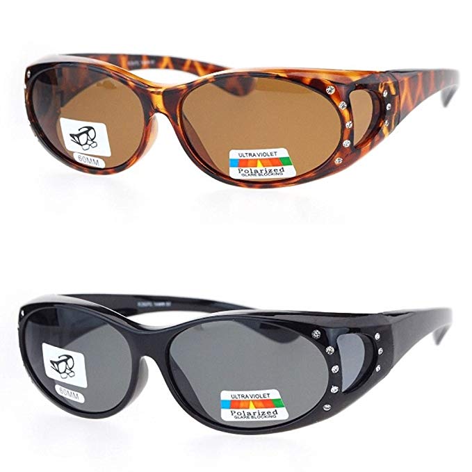 2 Pair Polarized Rhinestone Fit Over Wear Over Prescription Glasses Sunglasses