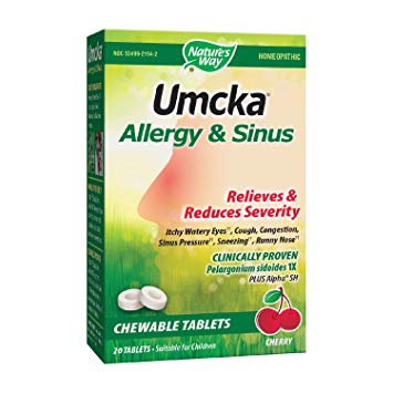 Nature's Way Umcka Allergy and Sinus Homeopathic Chewable Tablets, Cherry, 20 Count