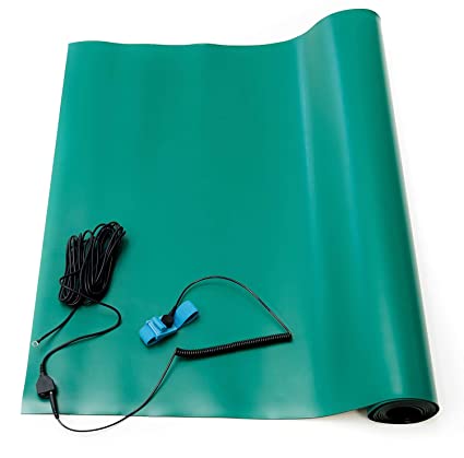 Bertech ESD High Temperature Mat Kit, 16 Inches Wide x 24 Inches Long x 0.08 Inches Thick, Green, Includes a Wrist Strap and Grounding Cord, RoHS and REACH Compliant (Assembled in USA)