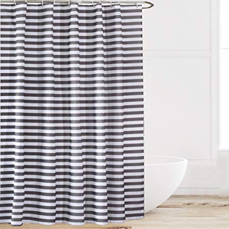 Eforcurtain Extra Long Striped Mildew-Free Water-Repellent Fabric Shower Curtain,Grey/gray White (72-inch by 78-inch)