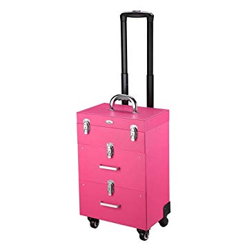 AW Professional 14x11x23" Nail Artist 4 Wheel Rolling Makeup Case Cosmetic Artist Trolley