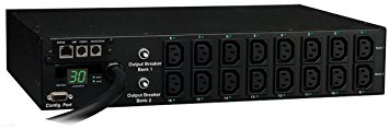 Tripp Lite Switched PDU, 30A, 16 Outlets (C13), 208/240V, L6-30P Input, 12 ft. Cord, 2U Rack-Mount Power, TAA (PDUMH30HVNET)