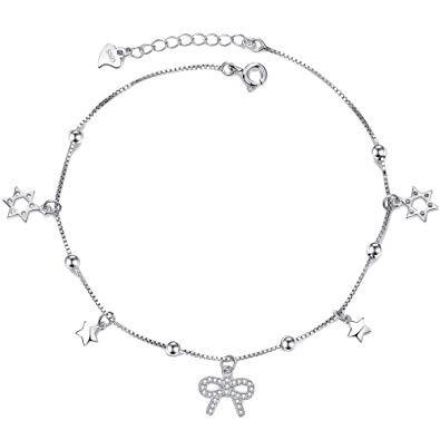 F.ZENI Women Anklet 925 Sterling Silver Bow Anklets with Cubic Zirconia Star Pendant Gifts for Wife Girlfriend